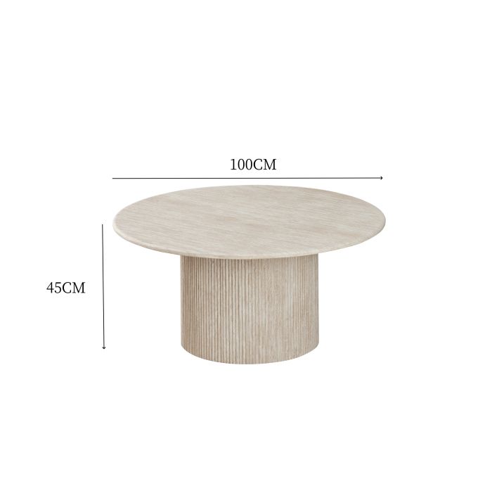Table basse ronde design plateau en marbre artificiel et pieds en MDF coloris beige D.100 x H.45 cm collection DEBRA