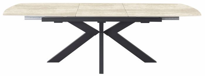 Table de salle à manger extensible design plateau en pierre frittée coloris beige et pieds en acier coloris Noir L.180-240 x P.90 x H.76 cm collection AMIRA