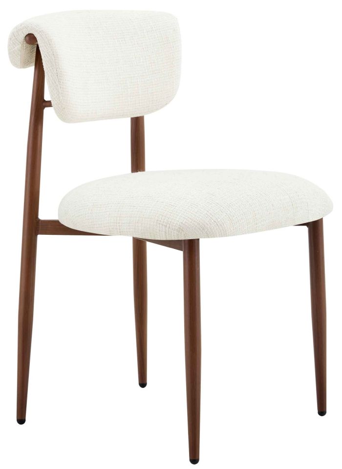 Chaise de salle à manger design revêtement en tissu beige et pieds en acier effet noyer L.48 x P.58.5 x H.80.5 cm collection RAVELLO