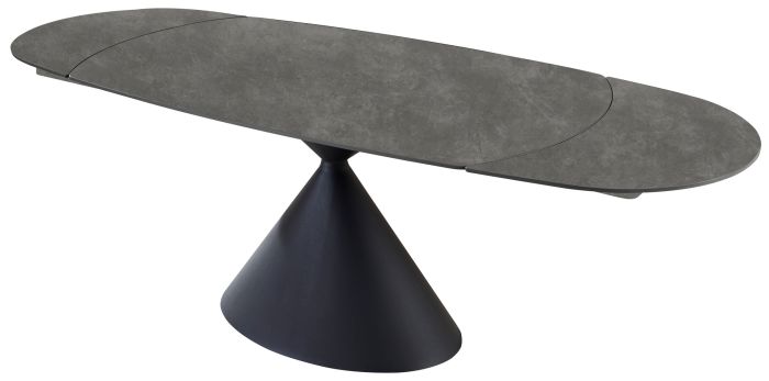 Table de salle à manger extensible design plateau en Pierre frittée Gris clair et pieds en acier coloris Noir L.160-240 x P.90 x H.75 cm collection ANGELA