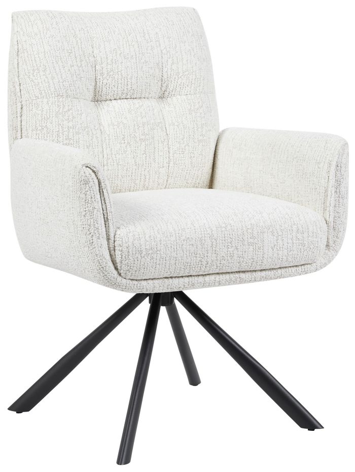Chaise de salle à manger design revêtement en tissu beige et pieds en acier noir L 62 x P 66 x H 90 cm collection SUZY