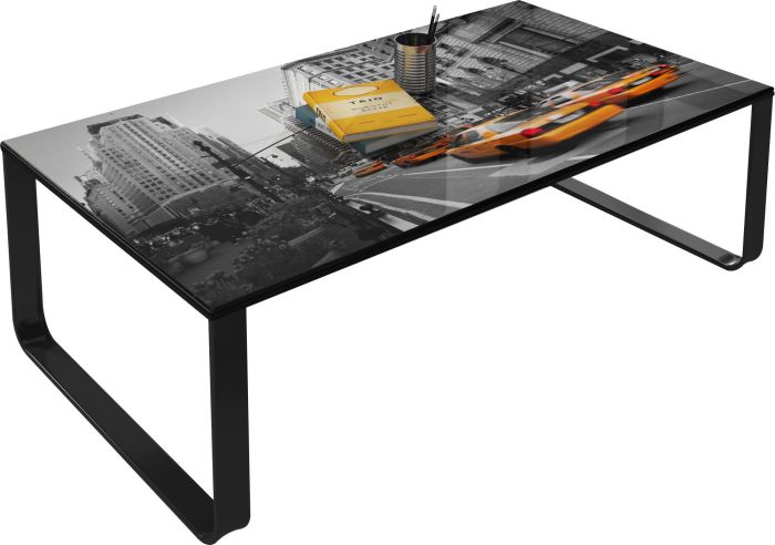 Table basse vintage gris en verre trempé sécurit L. 105 x D. 55 x H. 32 cm Collection Beekhuis