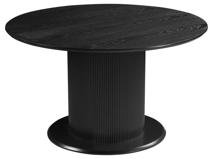 Table de salle à manger ronde design plateau en MDF Veneer et pieds en MDF Veneer coloris Noir D.130 x H.76 cm collection FLORA