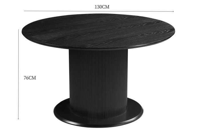 Table de salle à manger ronde design plateau en MDF Veneer et pieds en MDF Veneer coloris Noir D.130 x H.76 cm collection FLORA