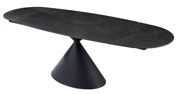 Table de salle à manger extensible design plateau en pierre frittée Gris foncé et pieds en acier coloris Noir L.160-240 x P.90 x H.75 cm collection ANGELA