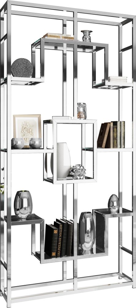 Bibliothèque design en acier et verre coloris argenté L. 108 x P. 30 x H. 230 cm collection ZANOTTI