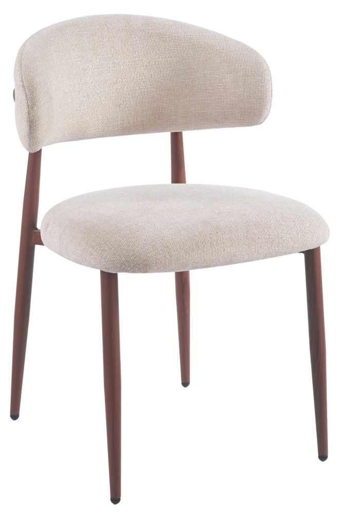 Chaise de salle à manger design revêtement en tissu taupe et pieds en acier effet noyer L.57 x P.58 x H.82 cm collection MAGNOLIA