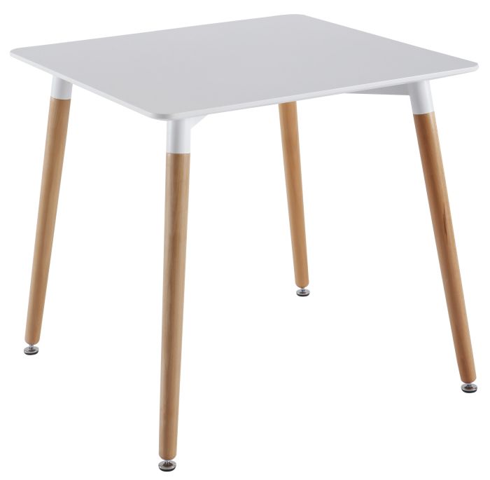 Table coloris blanc scandinave carré plateau laqué et piètement en bois massif L.80 x P.80 x H.75 cm Collection Verberkt