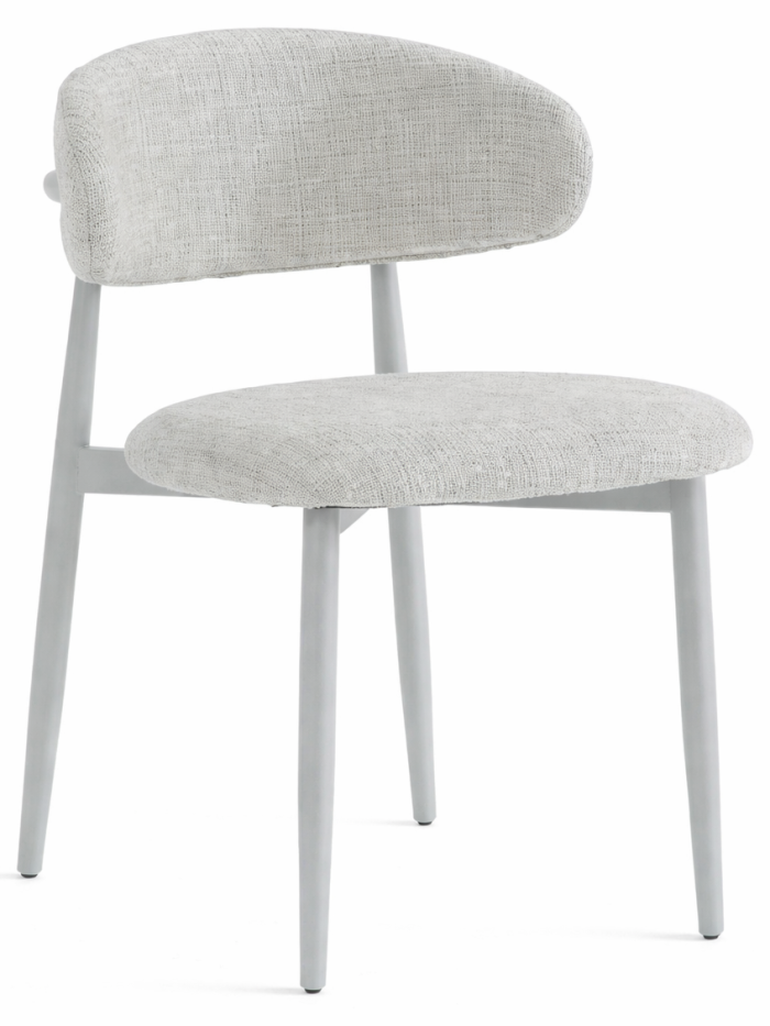 Chaise de salle à manger design revêtement en tissu crème et pieds en acier blanc L.57 x P.50 x H.78 cm collection LUNO