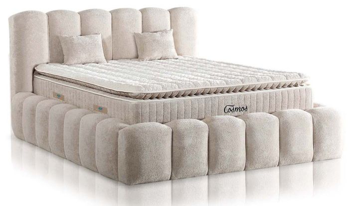 Lit coffre 180x200 cm design en bois mdf coloris crème collection COSMOS