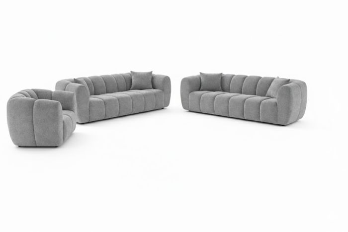 Ensemble canapés 3+3+1 design en tissu coloris gris collection TITAN