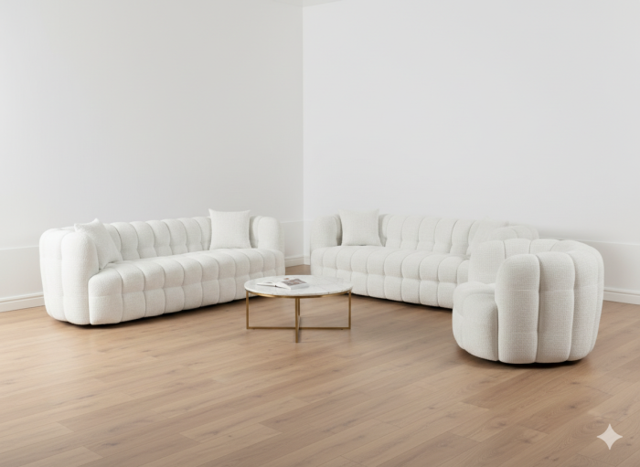 Ensemble canapés 3+3+1 design en tissu coloris beige collection ARIES