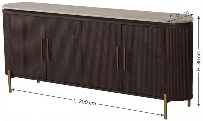 Buffet design en bois MDF coloris noyer avec plateau en céramique L. 200 x P. 45 x H. 80 cm collection SOHO