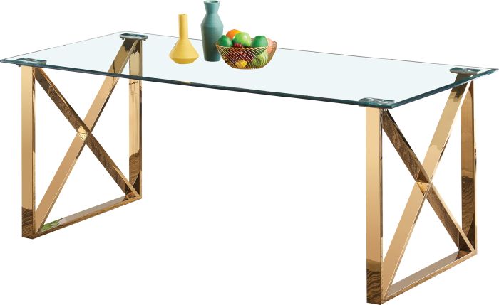 Table de salle à manger design plateau en miroir avec piètement en acier inoxydable poli L. 200 x P. 100 x H. 75 cm collection COSTA