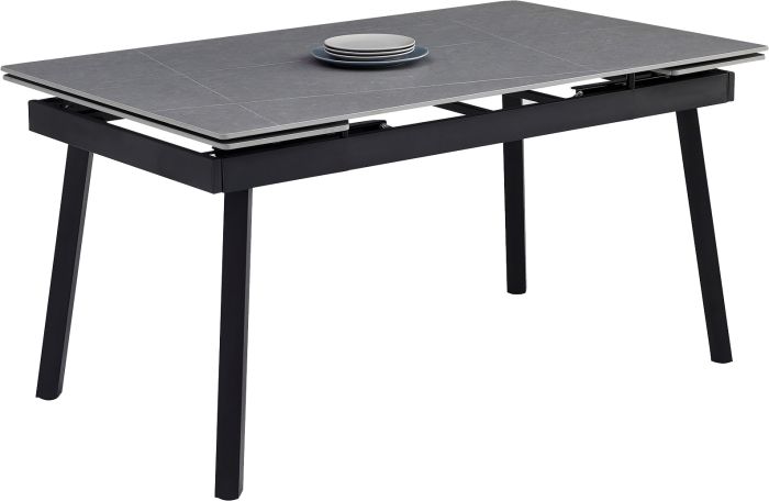 Table de salle à manger design plateau en céramique et pieds en acier coloris noir et gris L.150/210 x P.90 x H.76 cm collection NIKOS