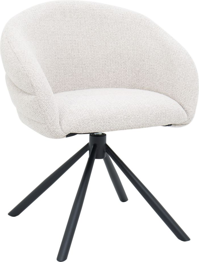 Chaise de salle à manger design rotatives à 360° revêtement en tissu beige avec piétement en acier noir L.58 x P.65 x H.79 cm collection GRANADA