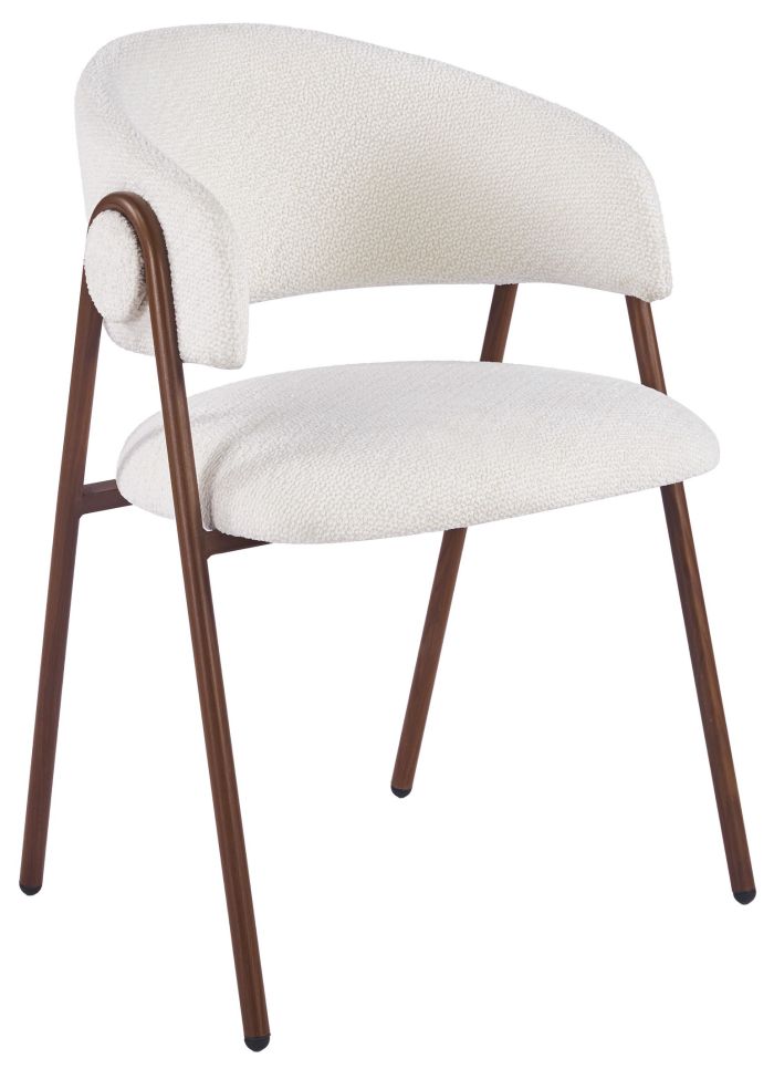 Chaise de salle à manger design revêtement en tissu blanc et pieds en acier effety noyer L.55.5 x P.55 x H.80 cm collection KYOTO