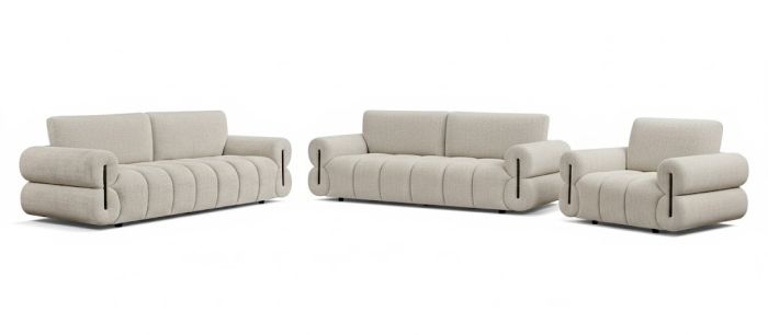 Ensemble canapés 3+3+1 design en tissu coloris beige collection SOLA