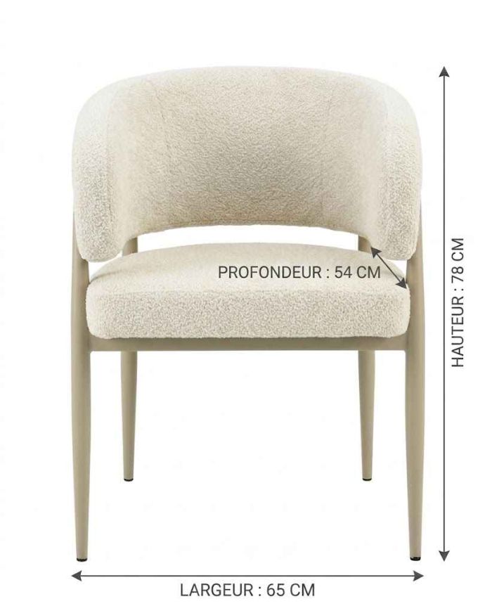 Chaise de salle à manger design revêtement en tissu beige et pieds en acier beige L.65 x P.54 x H.78 cm collection LOTUS