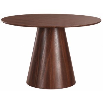 Table de salle à manger ronde design en MDF effet noyer D.120 x H.76 cm collection MARAIS