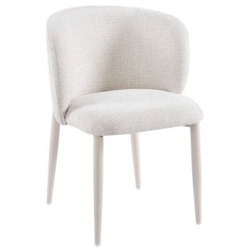Chaise de salle à manger design revêtement en tissu blanc perle et pieds en acier effet noyer L.61 x P.61 x H.82 cm collection CAPRI