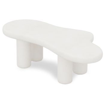 Table basse design en bois mdf avec peinture laqué effet beton coloris blanc L.130 x P.65 x H.42 cm collection MILA