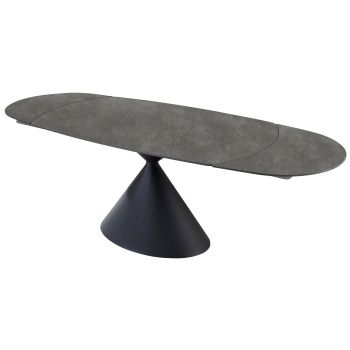 Table de salle à manger extensible design plateau en Pierre frittée Gris clair et pieds en acier coloris Noir L.160-240 x P.90 x H.75 cm collection ANGELA