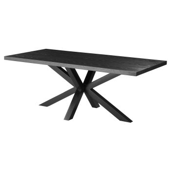 Table de salle à manger design plateau en MDF Veneer et pieds en acier coloris Noir L.200 x P.100 x H.76 cm collection ELIZA