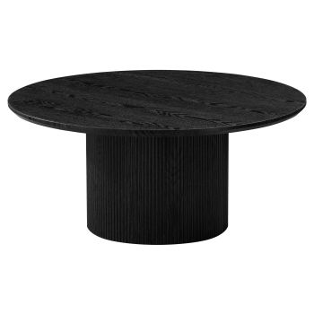 Table basse ronde design plateau en MDF veneer et pieds en MDF veneer coloris Noir D.100 x H.45 cm collection WILMA