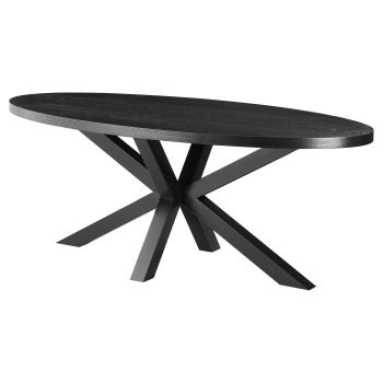 Table de salle à manger ovale design plateau en MDF Veneer et pieds en acier coloris Noir L.200 x P.100 x H.76 cm collection ELIZA