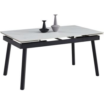 Table de salle à manger design plateau en céramique et pieds en acier coloris Noir et Blanc L.150/210 x P.90 x H.76 cm collection NIKOS