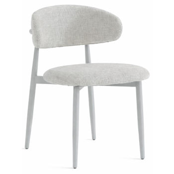 Chaise de salle à manger design revêtement en tissu crème et pieds en acier blanc L.57 x P.50 x H.78 cm collection LUNO