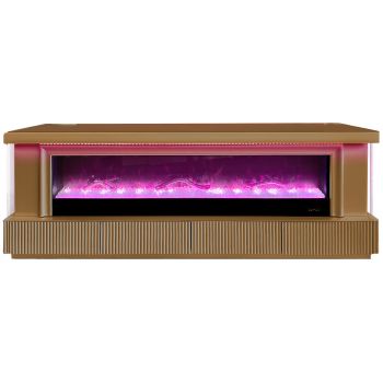 Meuble tv design avec cheminée artificielle intégrée en bois MDF et miroir bronze L.200 x P.40 x H.70 cm collection LOLA