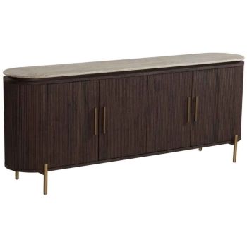 Buffet design en bois MDF coloris noyer avec plateau en céramique L. 200 x P. 45 x H. 80 cm collection SOHO