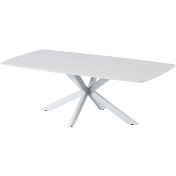 Table basse design plateau en céramique anti-griffe blanc et pieds en métal blanc L.130 x P.70 x H.45 cm collection ONTARIO
