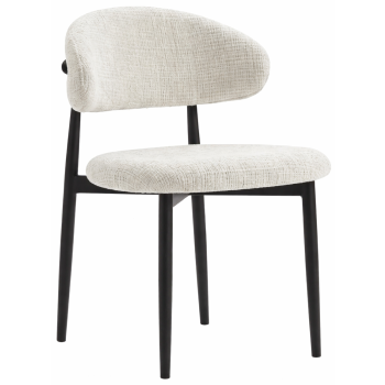 Chaise de salle à manger design revêtement en tissu crème et pieds en acier noir L.57 x P.50 x H.78 cm collection LUNO