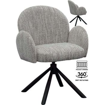 Chaise de salle à manger design rotatives à 360° revêtement en tissu noir avec piétement en acier noir avec des ressorts ensachés L.66 x P.62 x H.83.5 cm collection SARAHA