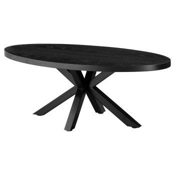 Table basse ovale design plateau en MDF Veneer et pieds en acier coloris Noir L.120 x P.60 x H.45 cm collection ELIZA