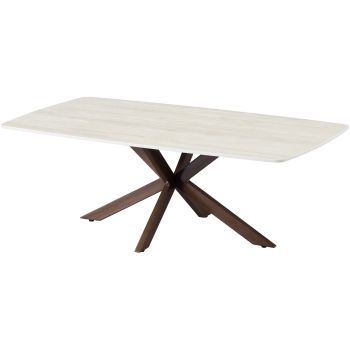 Table basse design plateau en céramique anti-griffel beige et pieds en métal effet noyer L.130 x P.70 x H.45 cm collection ONTARIO