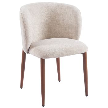 Chaise de salle à manger design revêtement en tissu beige et pieds en acier effet noyer L.61 x P.61 x H.82 cm collection CAPRI